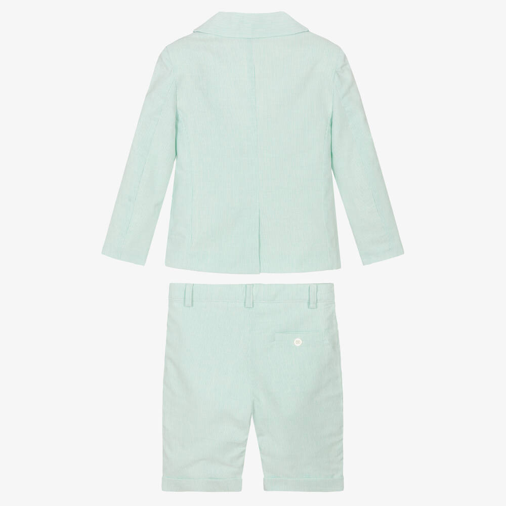 Patachou-Boys Mint Green Pinstripe Cotton Shorts Suit | Childrensalon Outlet
