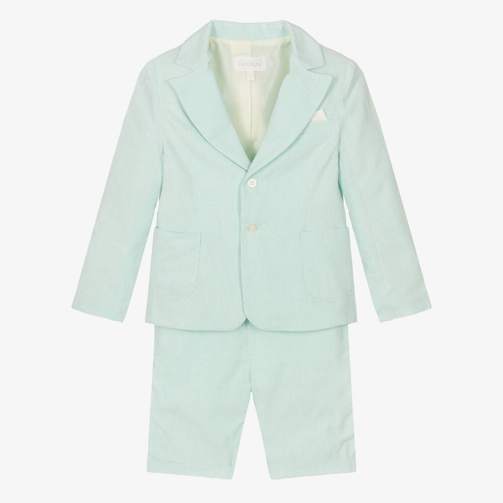 Patachou-Boys Mint Green Pinstripe Cotton Shorts Suit | Childrensalon Outlet