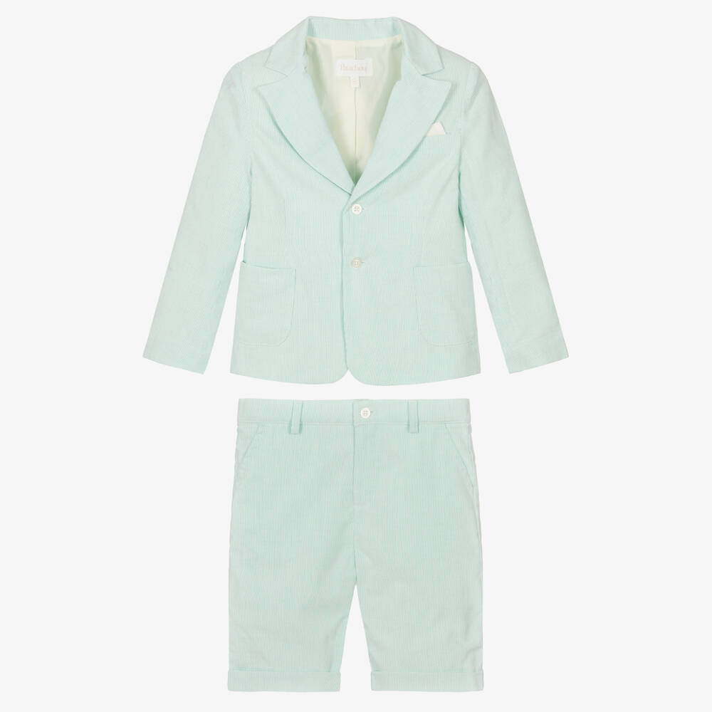 Patachou-Boys Mint Green Pinstripe Cotton Shorts Suit | Childrensalon Outlet