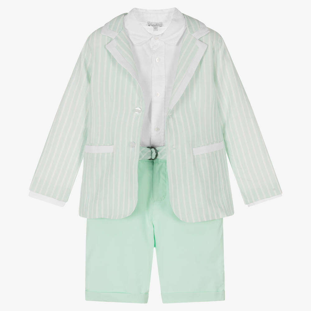 Patachou - Boys Mint Green Stripe Linen Suit | Childrensalon
