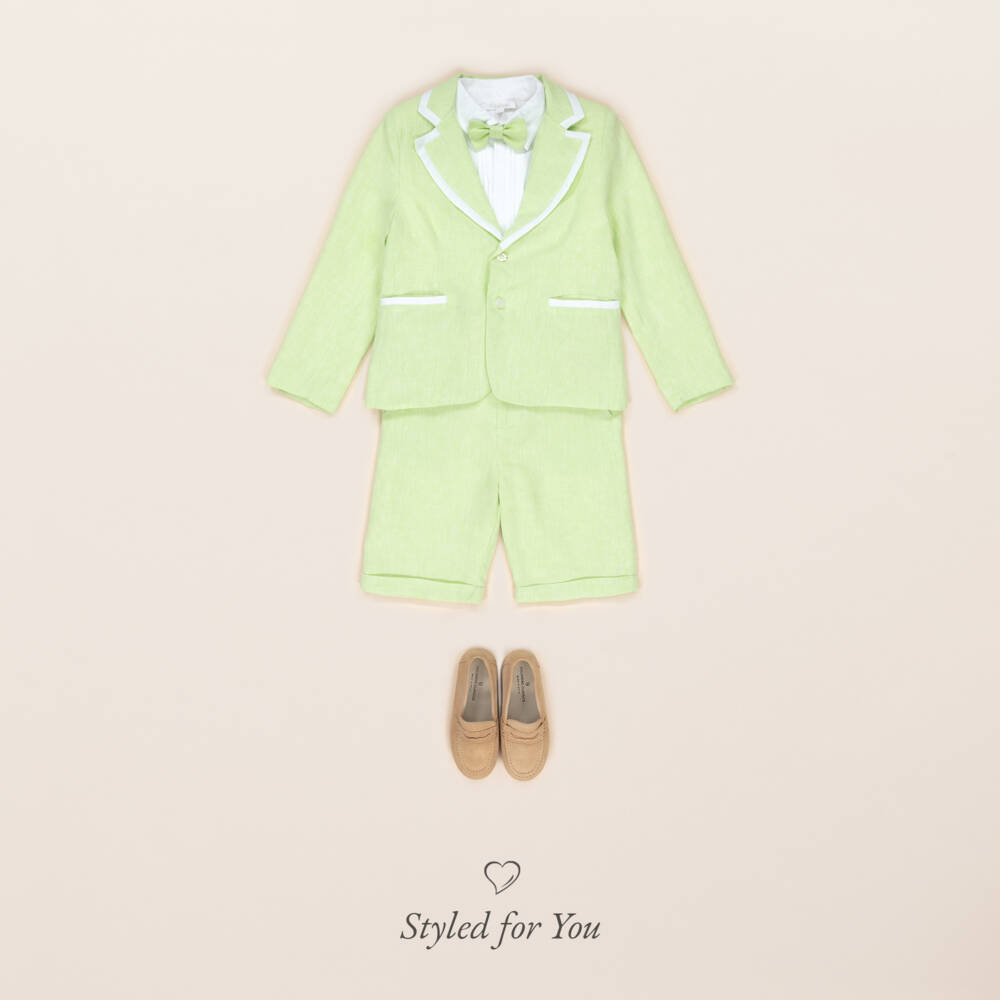 Patachou-طقم صيفي من الكتان النقي باللون النعناعي للأولاد | Childrensalon Outlet