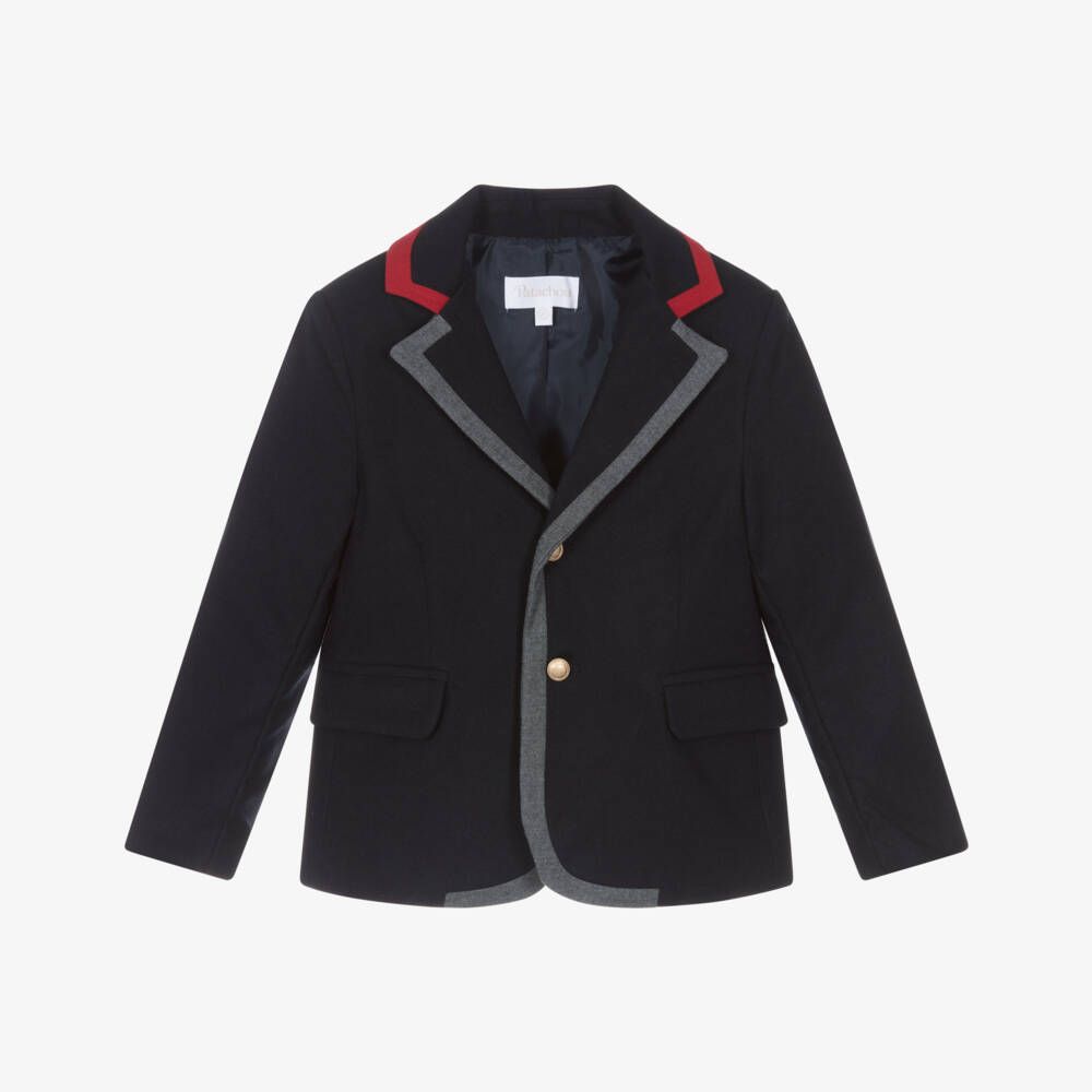 Patachou-Boys Navy Blue Blazer with Red & Grey Trims | Childrensalon Outlet