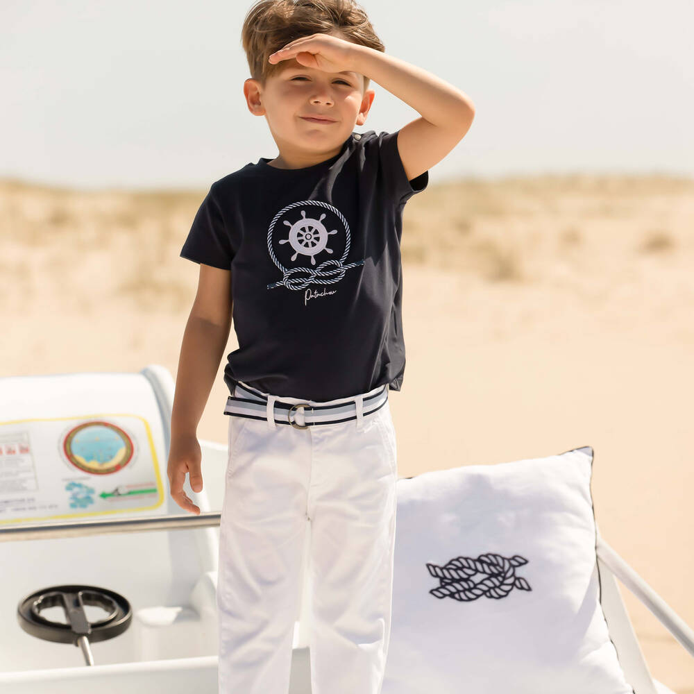 Patachou-Синяя хлопковая футболка в морском стиле для мальчиков | Childrensalon Outlet