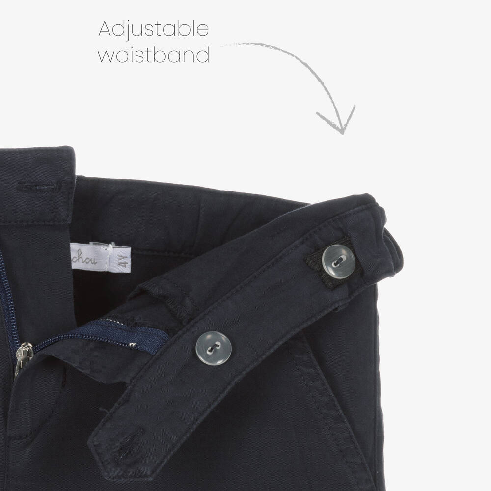 Patachou-Boys Navy Blue Cotton Twill Trousers | Childrensalon Outlet