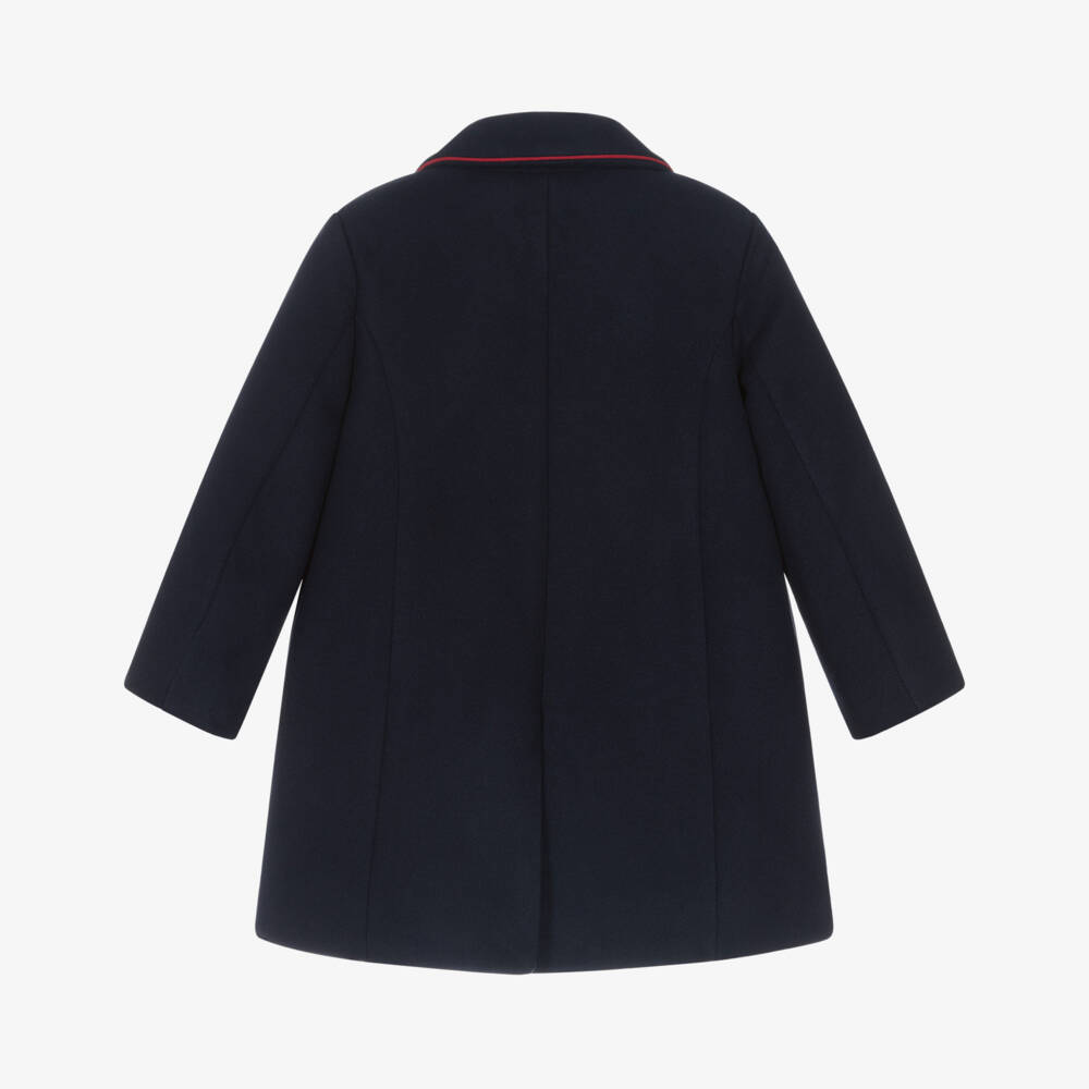 Patachou-Boys Navy Blue Felted Coat with Red Trims | Childrensalon Outlet