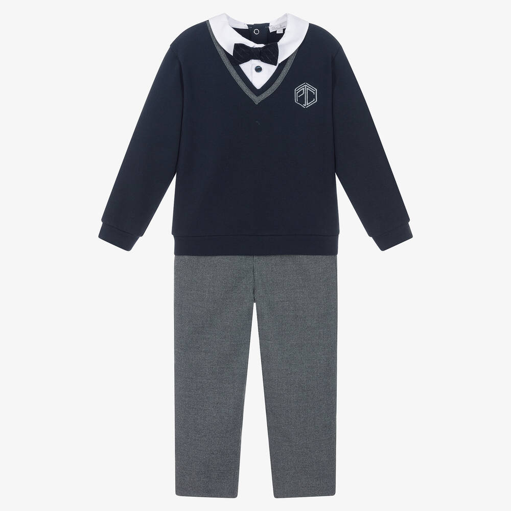 Patachou - Boys Navy Blue & Grey Trouser Set | Childrensalon