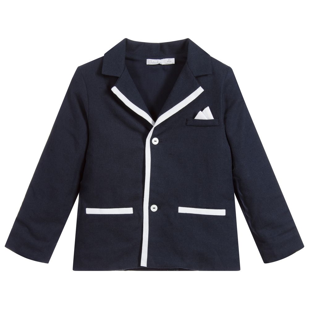 Patachou - Boys Navy Blue Linen Blazer | Childrensalon