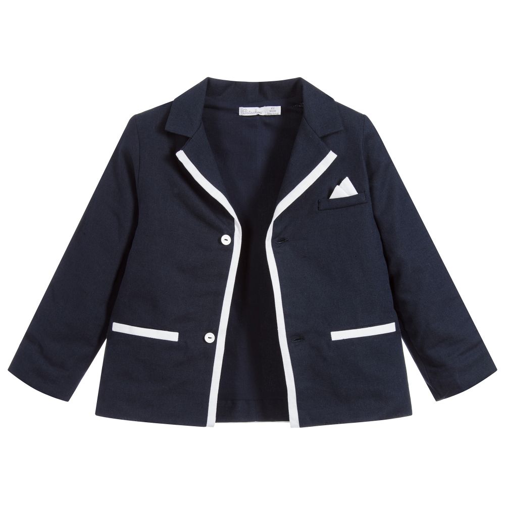 Patachou-Boys Navy Blue Linen Blazer | Childrensalon Outlet