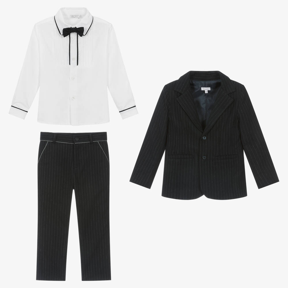 Patachou-Boys Navy Blue Pin Stripe Suit Set | Childrensalon Outlet