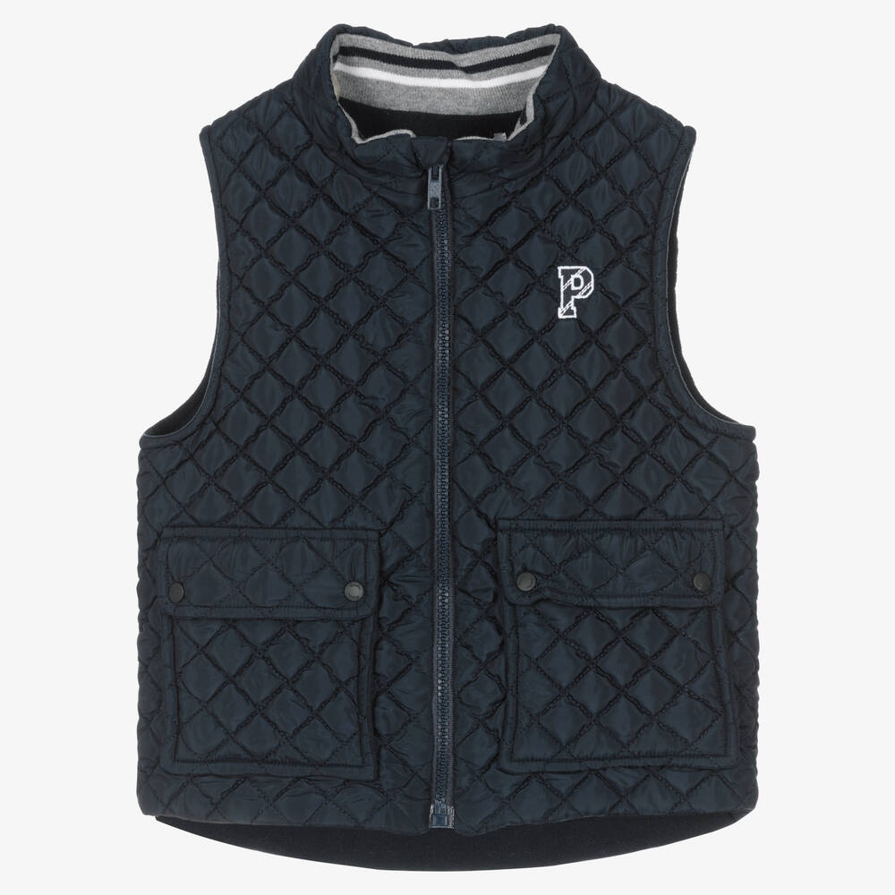 Patachou - Boys Navy Blue Quilted Gilet | Childrensalon