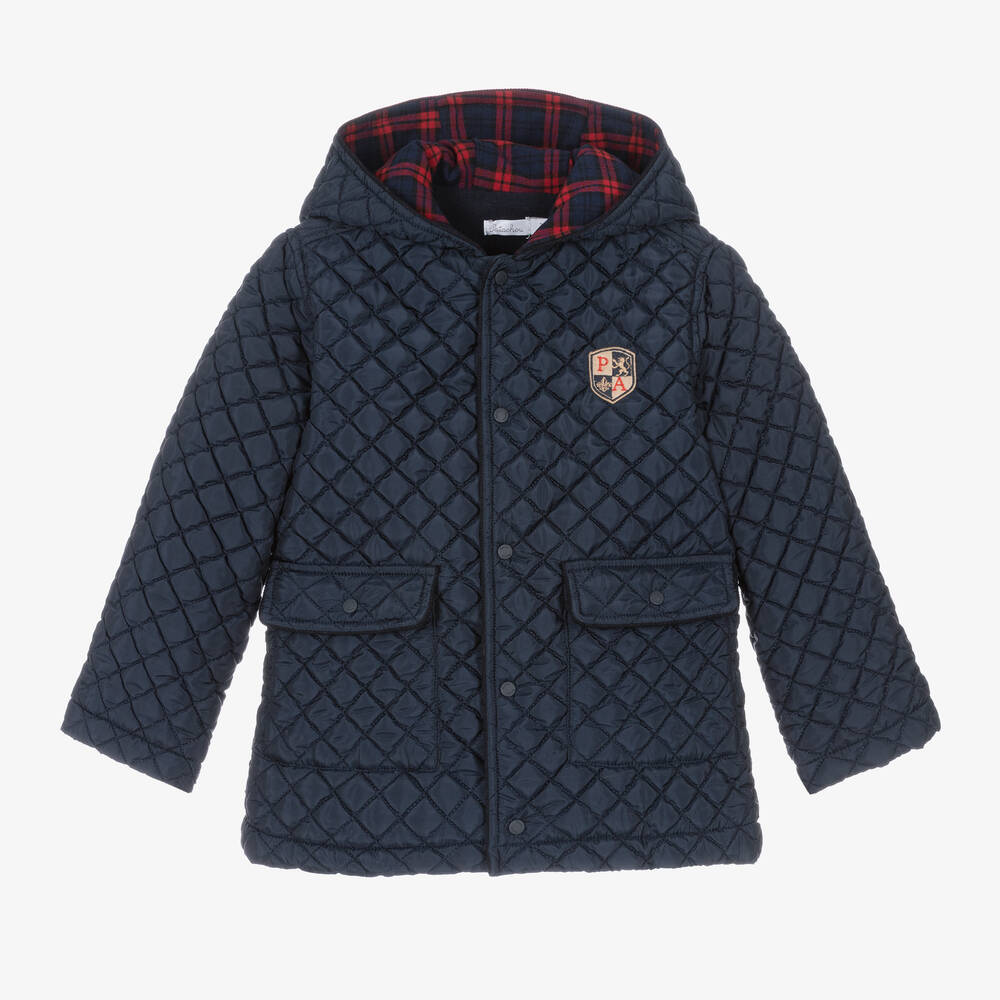 Patachou - Boys Navy Blue Quilted Hooded Jacket | Childrensalon