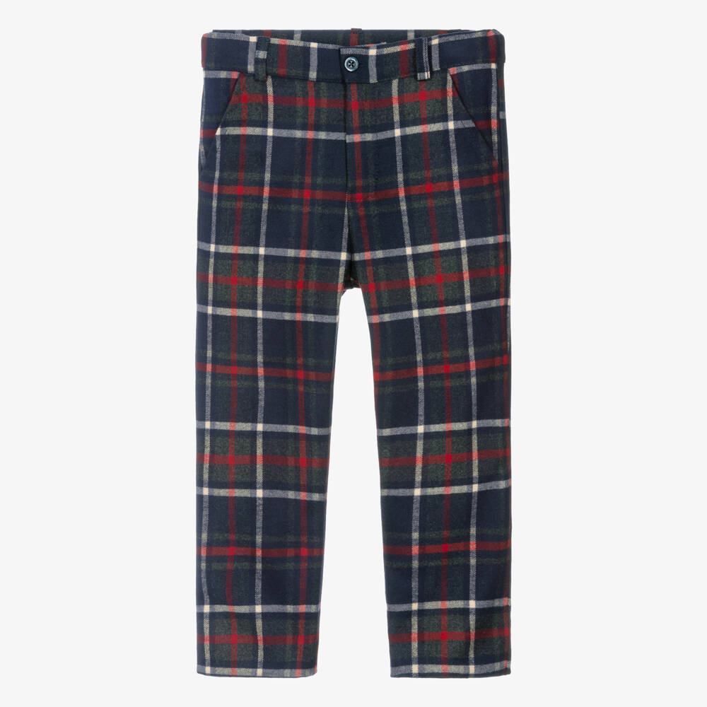 Patachou-Boys Navy Blue & Red Check Trousers | Childrensalon Outlet