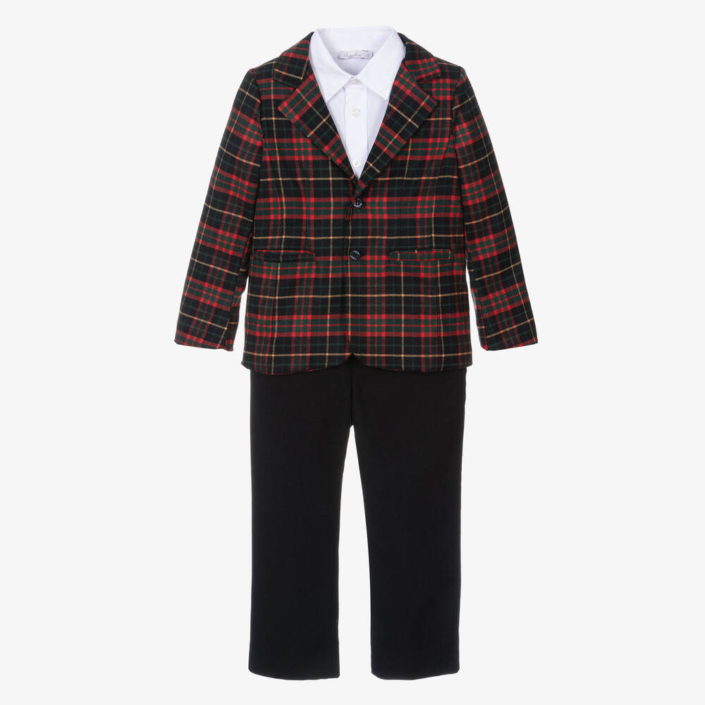 Patachou - Boys Navy Blue & Red Tartan Suit | Childrensalon