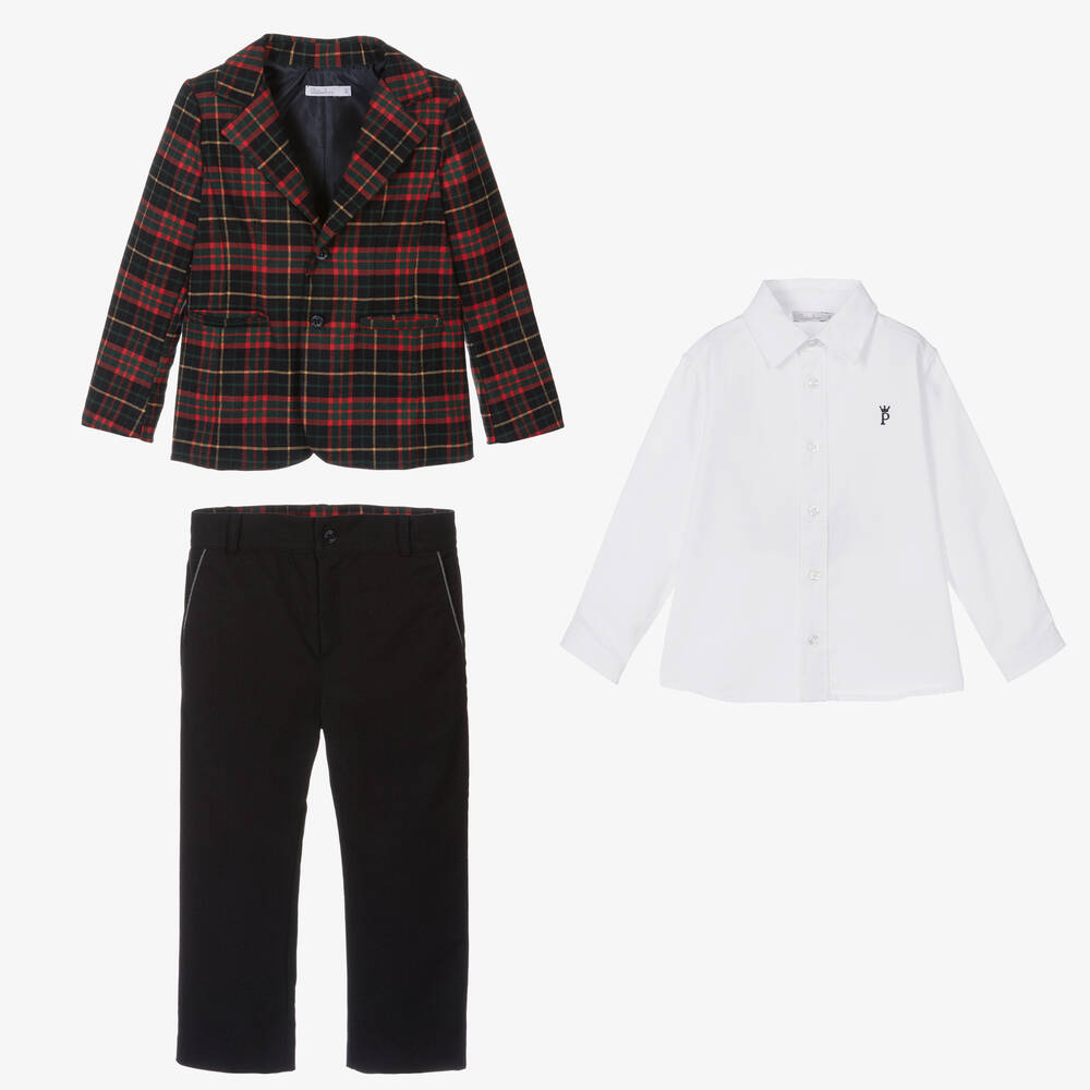 Patachou-Boys Navy Blue & Red Tartan Suit | Childrensalon Outlet