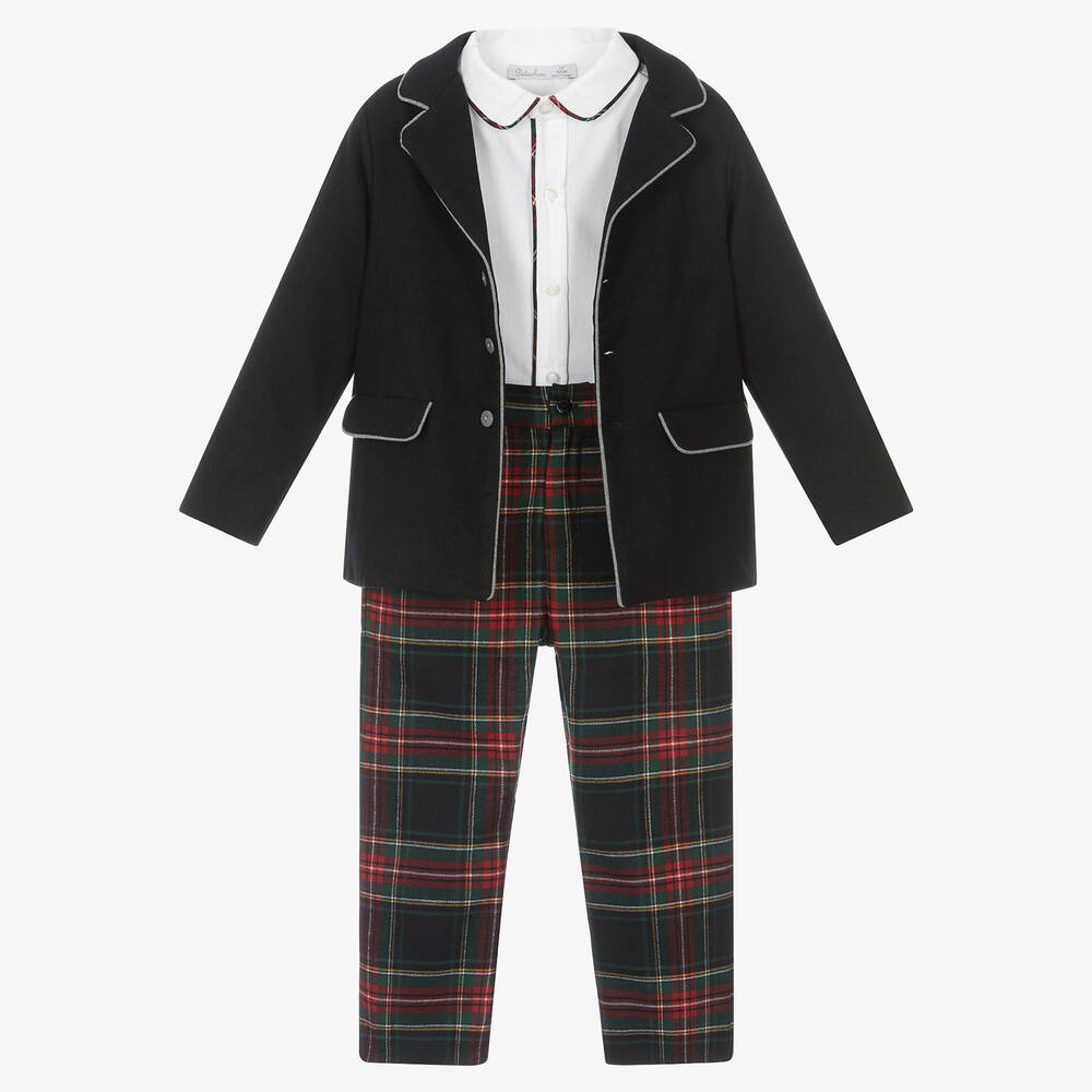 Patachou-Boys Navy Blue Tartan Suit | Childrensalon Outlet