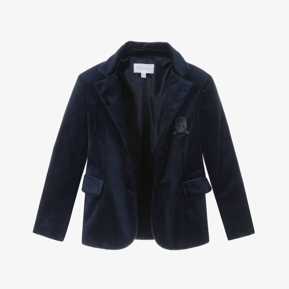 Patachou-Boys Navy Blue Velvet Blazer | Childrensalon Outlet