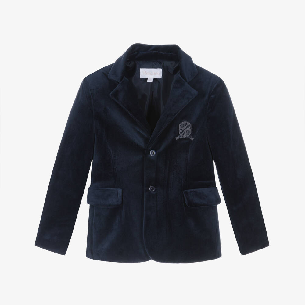 Patachou-Boys Navy Blue Velvet Blazer | Childrensalon Outlet
