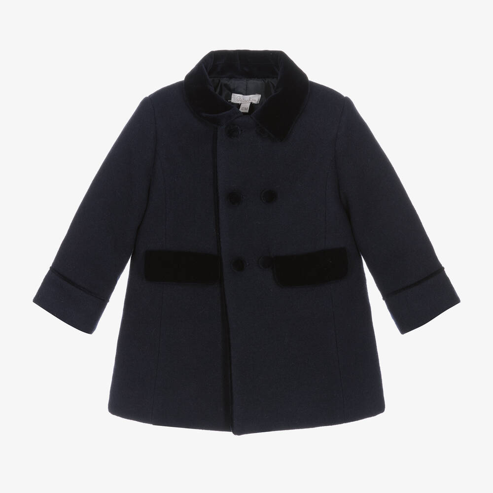 Patachou - Manteau bleu à liseré en velours | Childrensalon