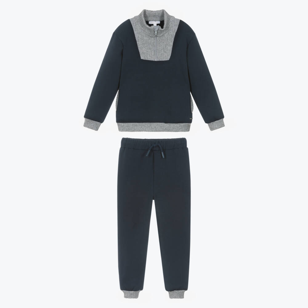 Patachou-بدلة رياضية زرقاء داكنة مريحة للأولاد بسحاب | Childrensalon Outlet