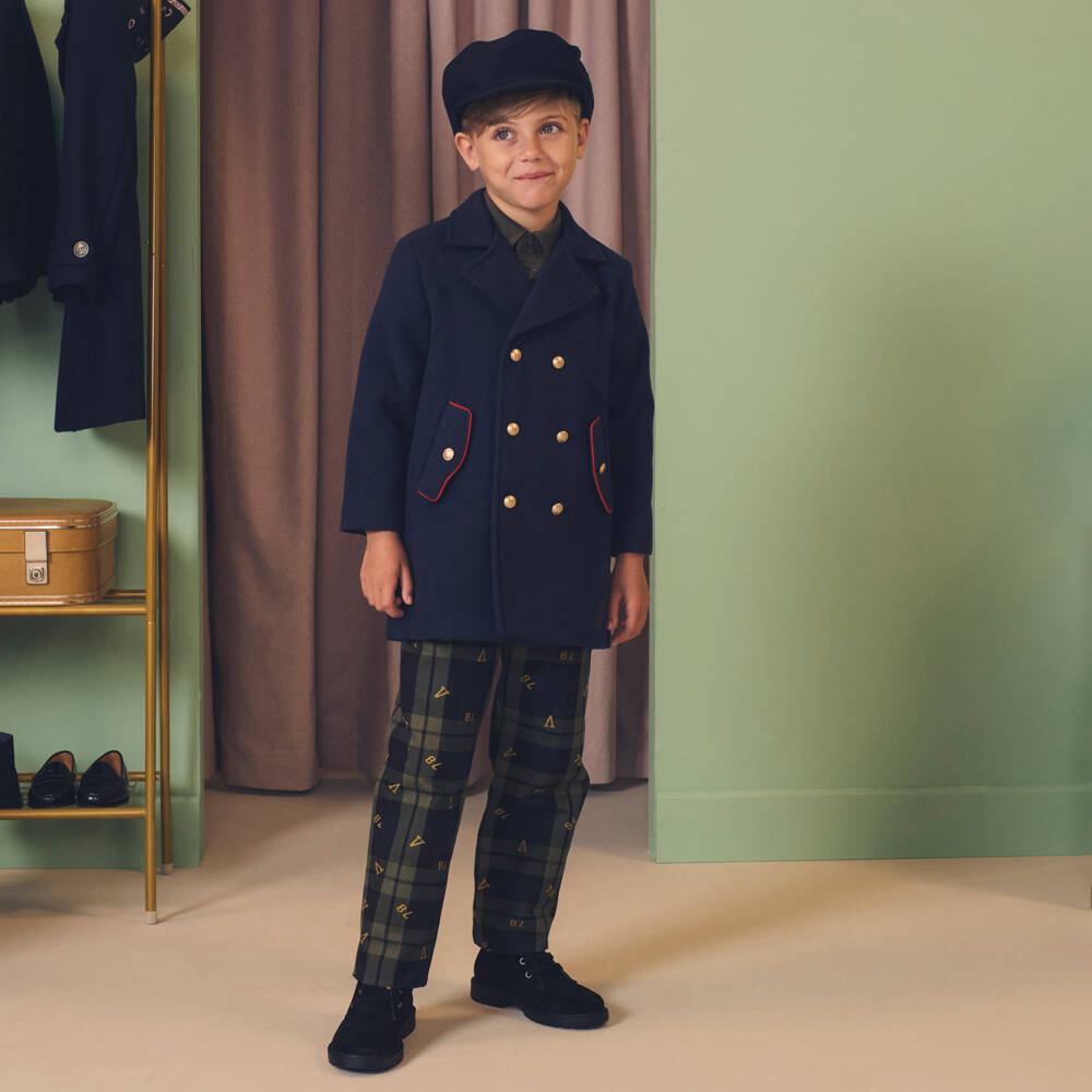 Patachou-Boys Navy Felted Double-Breasted Coat | Childrensalon Outlet