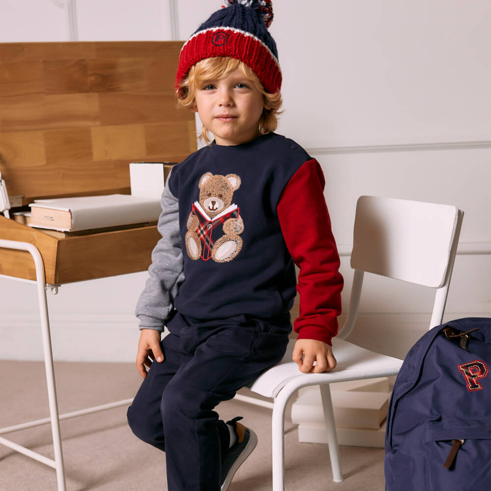 Patachou-Boys Navy Teddy Bear Jumper | Childrensalon Outlet