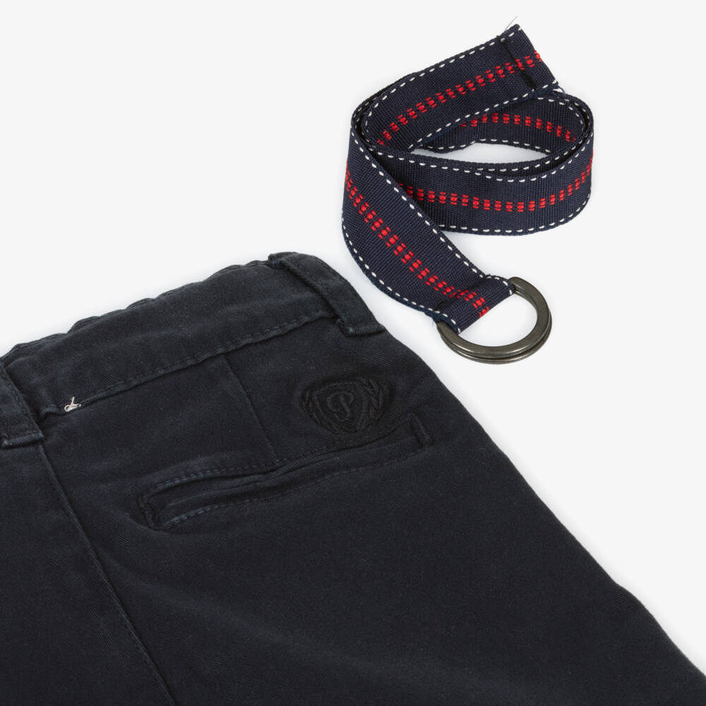 Patachou-Boys Navy Twill Belted Shorts | Childrensalon Outlet