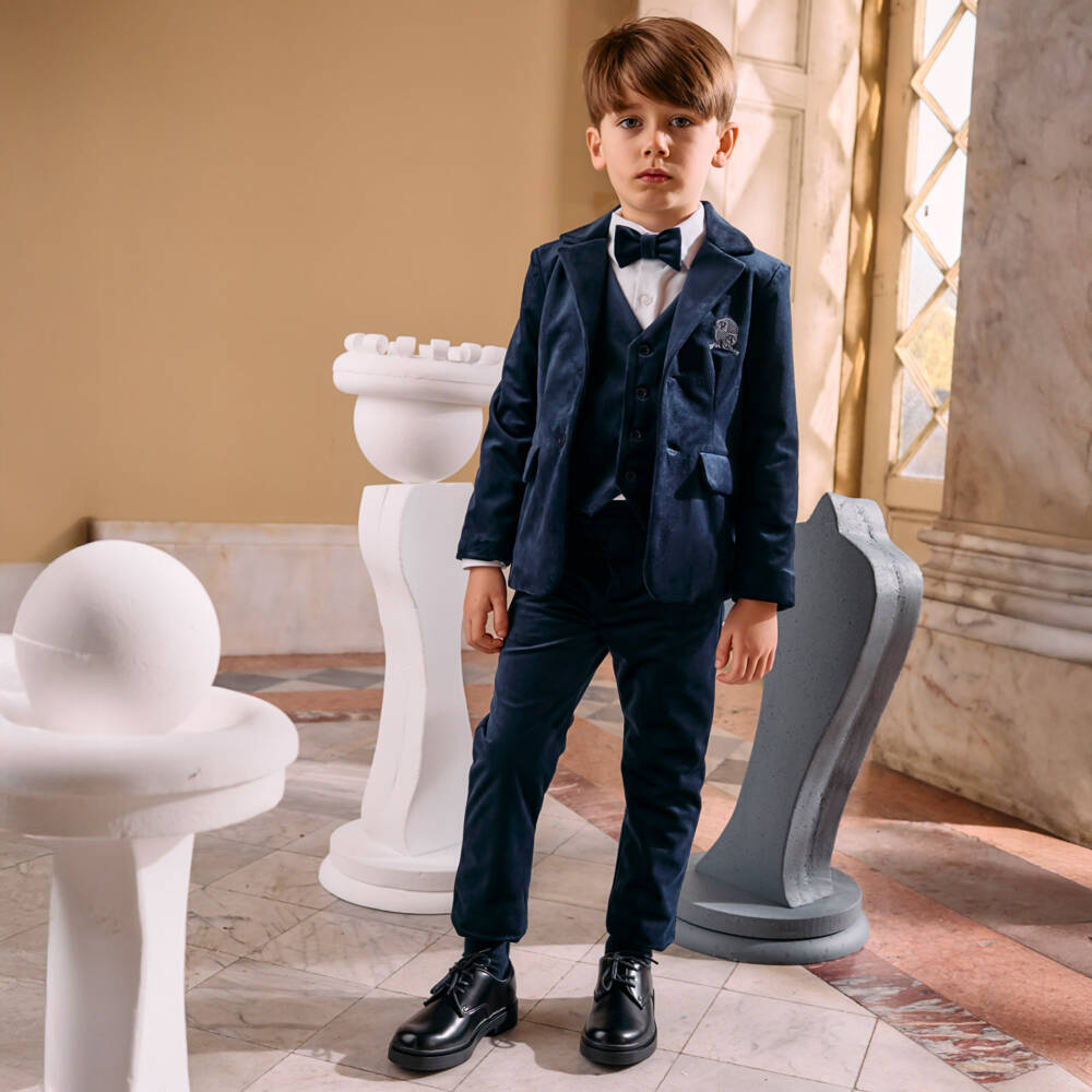 Patachou-Boys Navy Velvet Waistcoat Shirt | Childrensalon Outlet