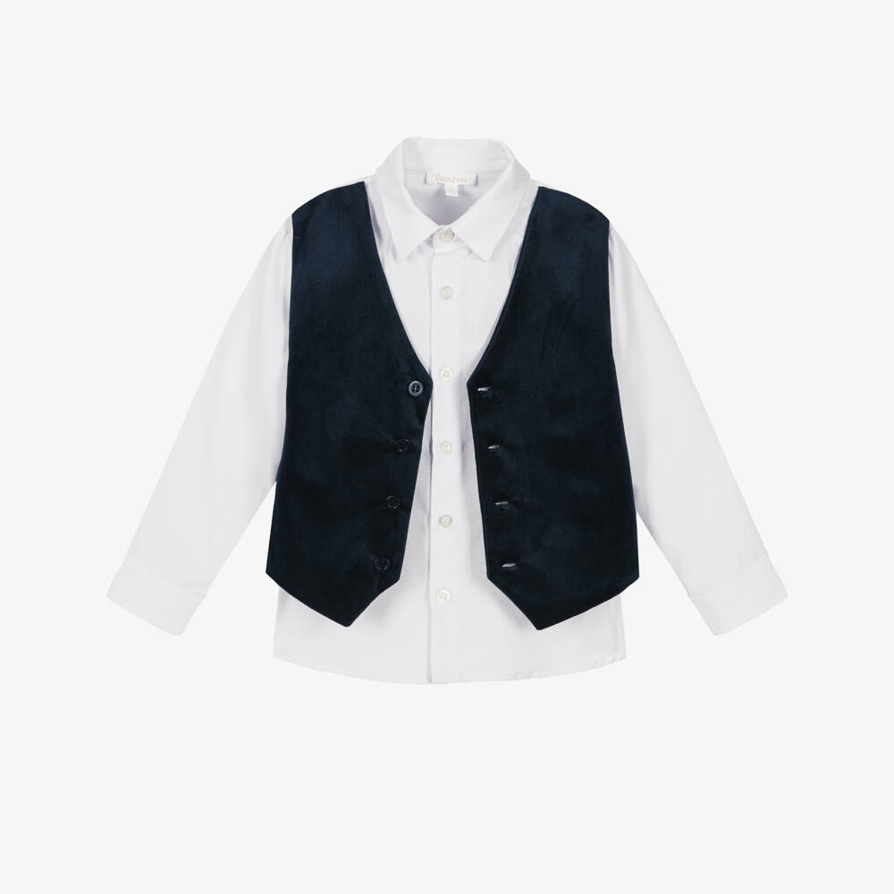 Patachou-Boys Navy Velvet Waistcoat Shirt | Childrensalon Outlet