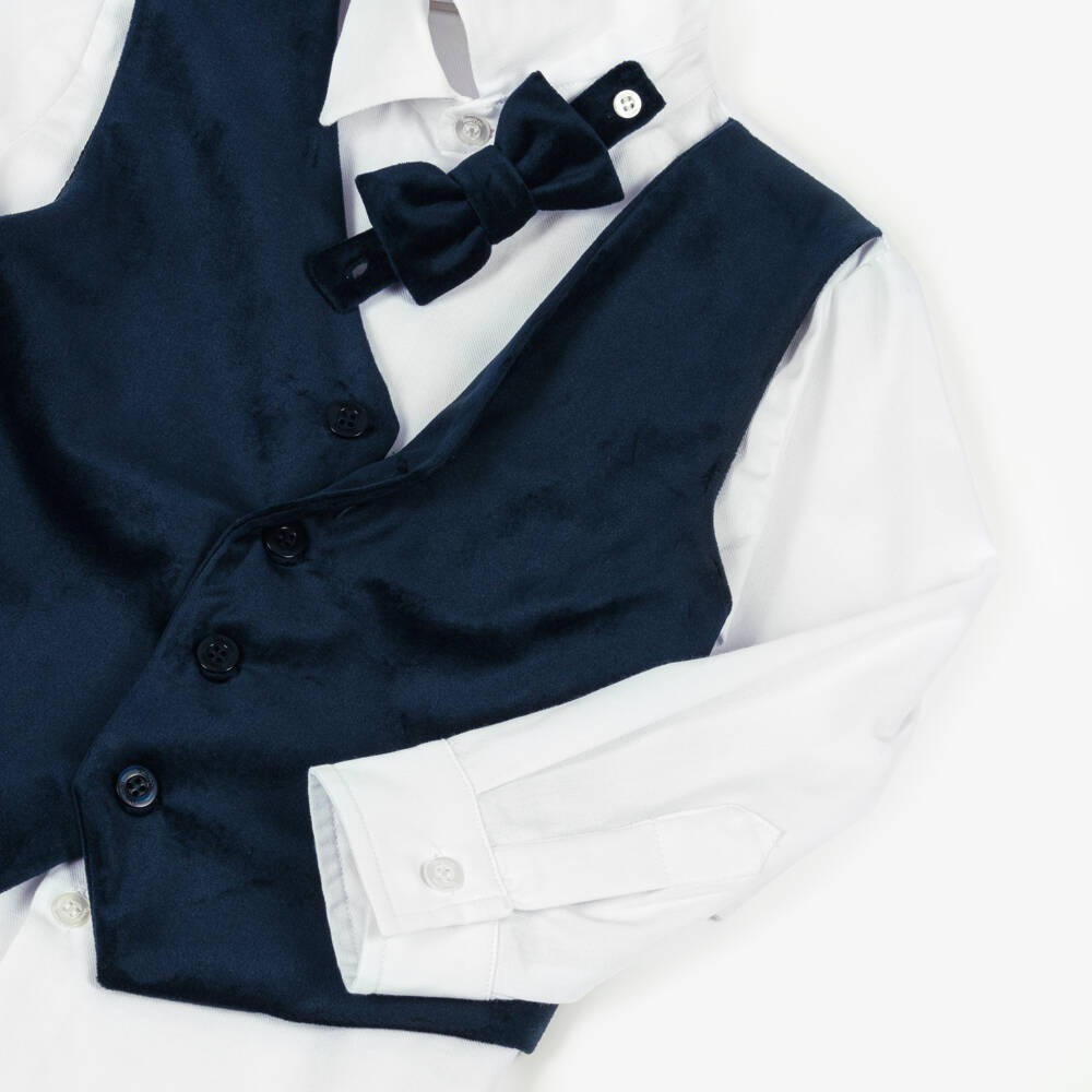 Patachou-Boys Navy Velvet Waistcoat Shirt | Childrensalon Outlet