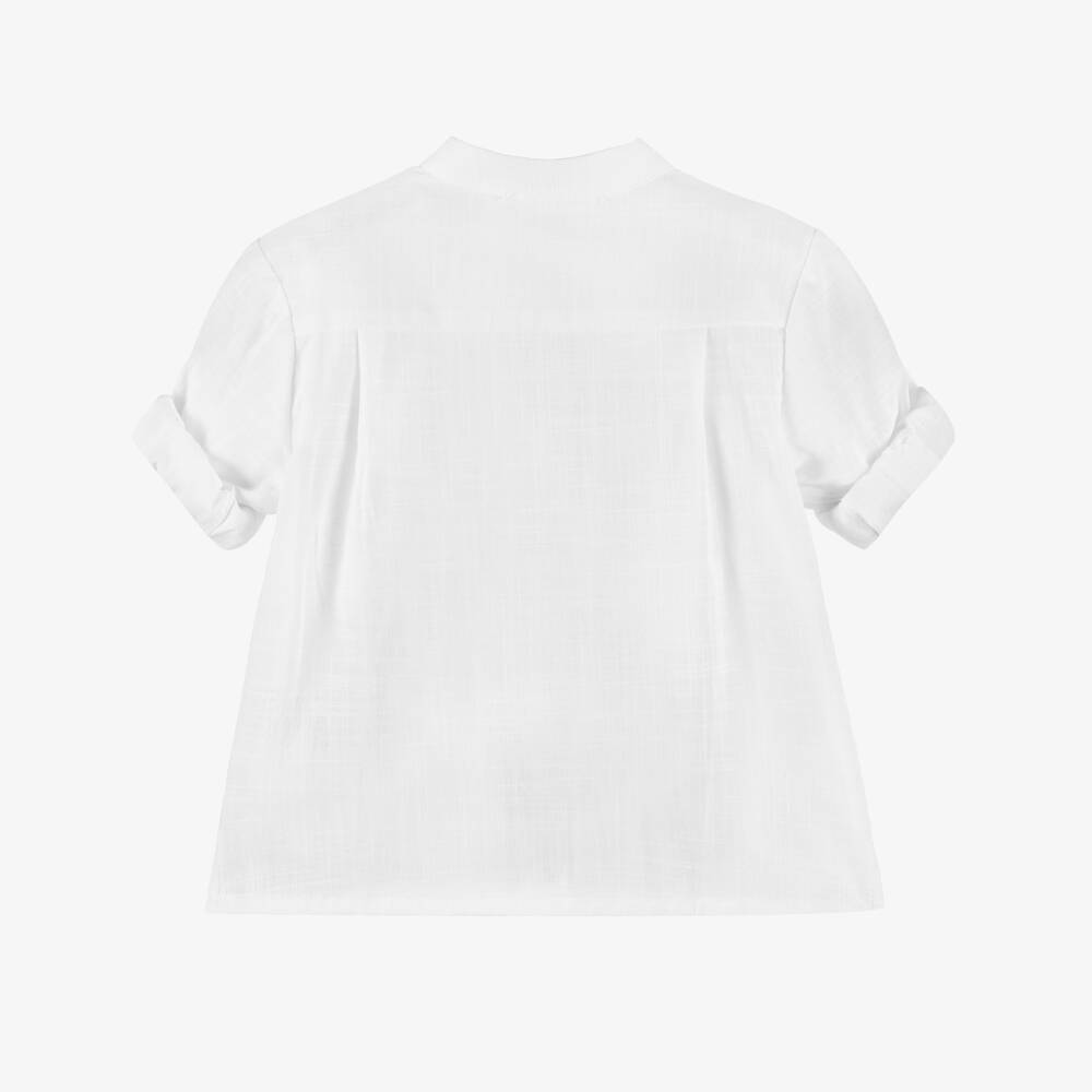 Patachou-Boys Off-White Collarless Textured Cotton Shirt | Childrensalon Outlet