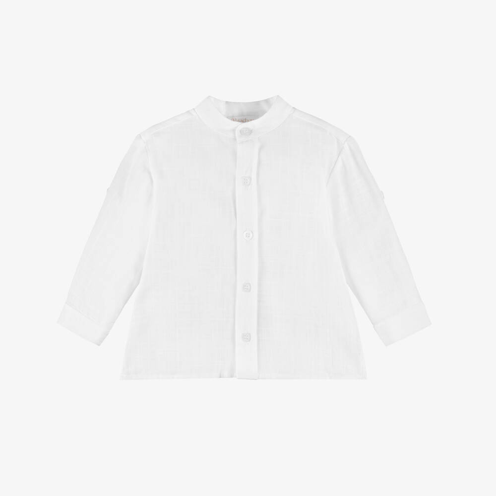 Patachou-Boys Off-White Collarless Textured Cotton Shirt | Childrensalon Outlet