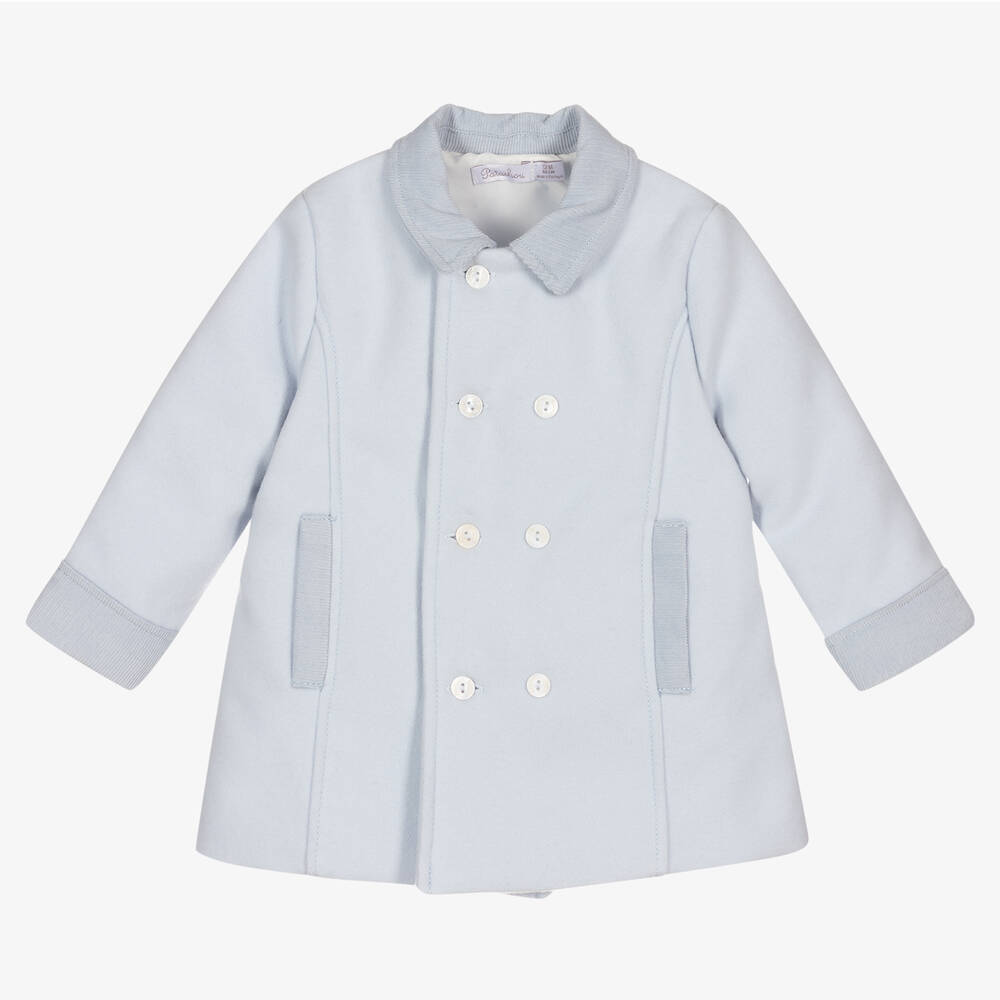 Patachou - Boys Pale Blue Flannel Coat | Childrensalon