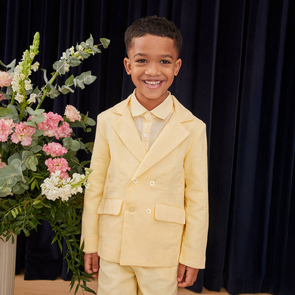 Patachou-Boys Pastel Yellow Double Breasted Suit | Childrensalon Outlet