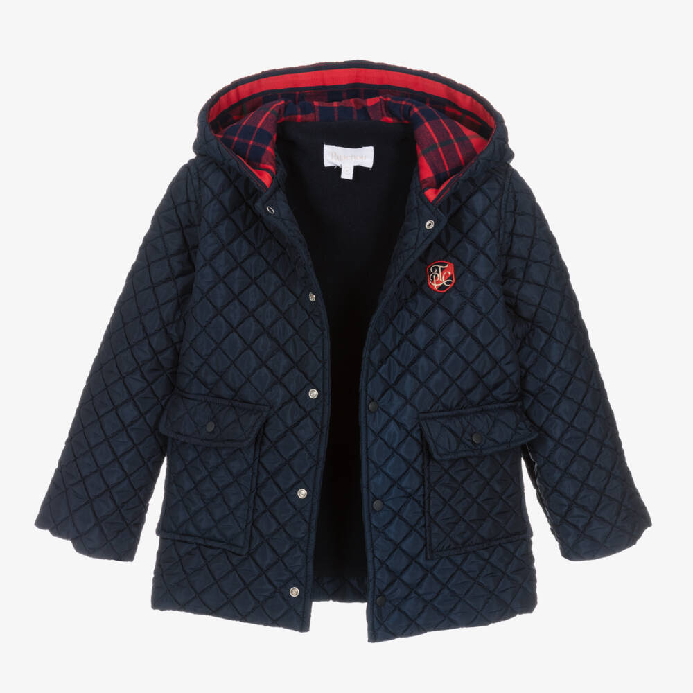 Patachou-Boys Quilted Blue Hooded Jacket | Childrensalon Outlet