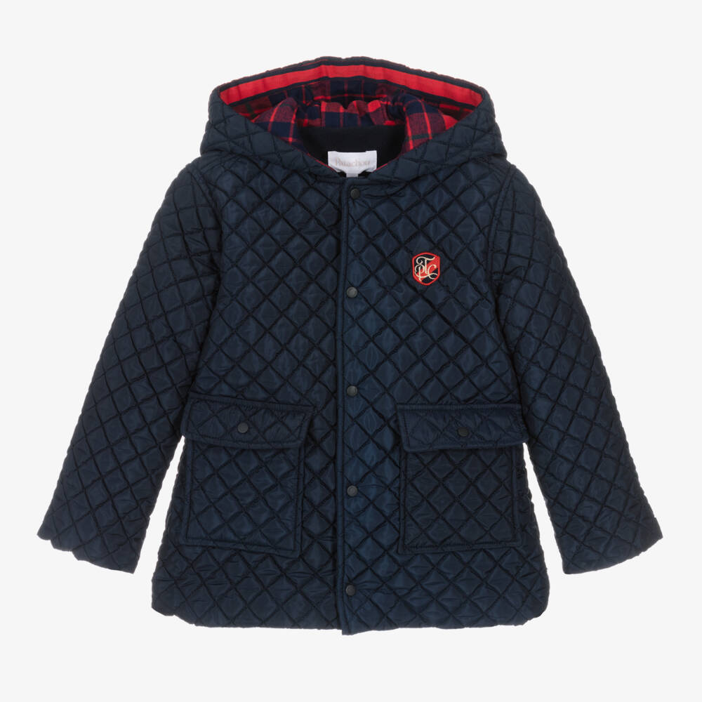 Patachou-Boys Quilted Blue Hooded Jacket | Childrensalon Outlet