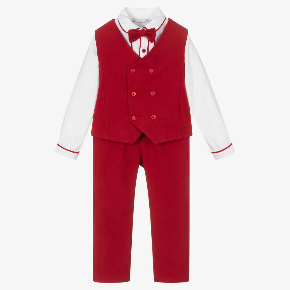 Patachou - طقم بدلة قطن لون أحمر للأولاد - 3 قطع | Childrensalon