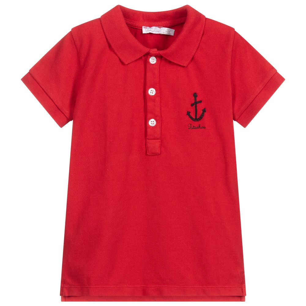 Patachou - Boys Red Cotton Polo Shirt | Childrensalon