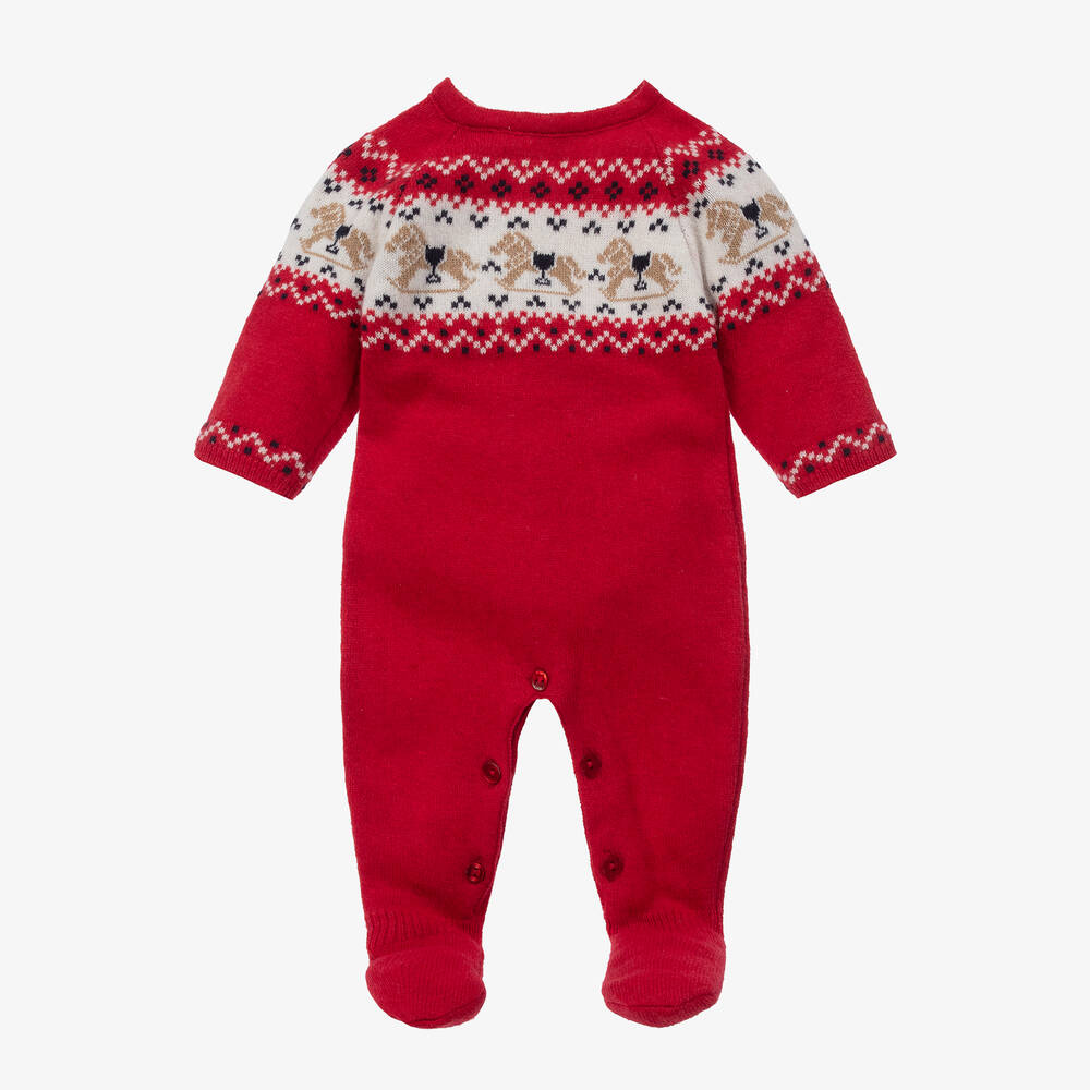Patachou - Boys Red Knitted Babygrow | Childrensalon