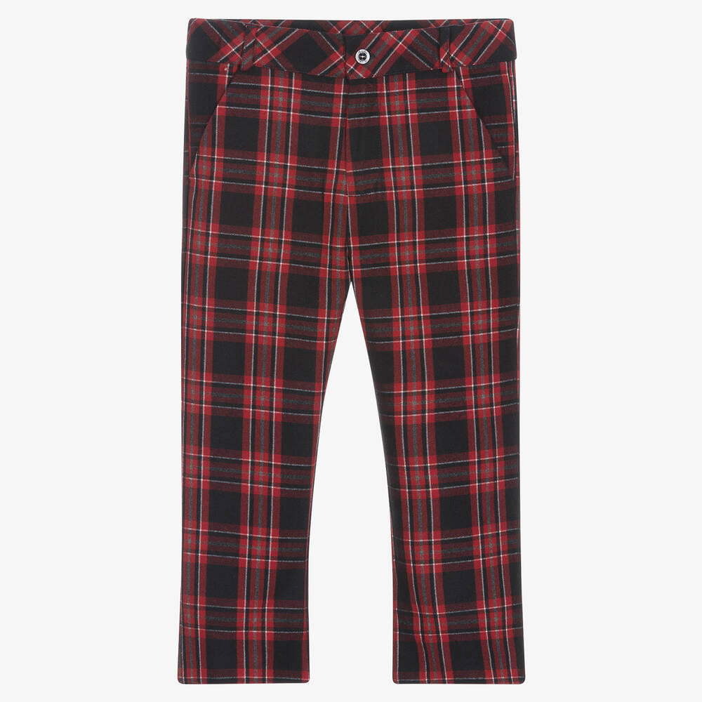 Patachou - Boys Red & Navy Blue Check Trousers  | Childrensalon