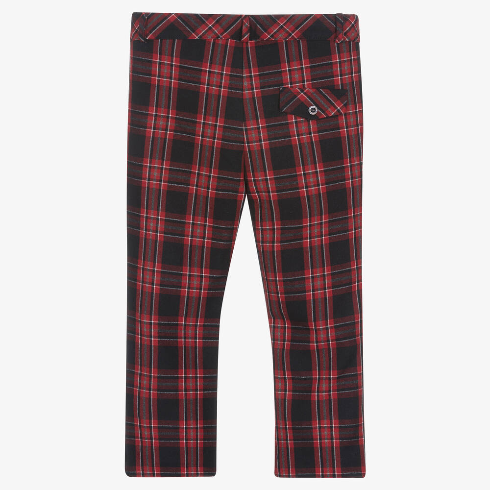 Patachou-Boys Red & Navy Blue Check Trousers  | Childrensalon Outlet