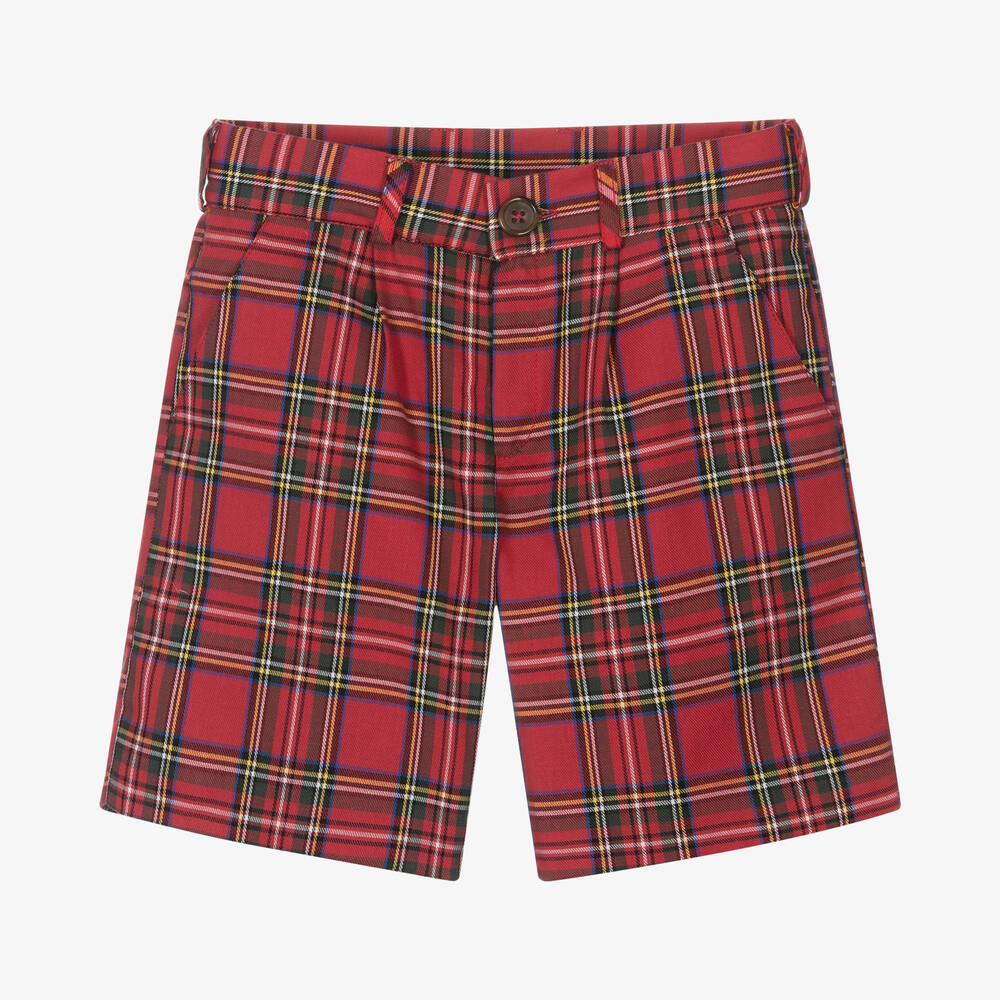 Patachou - Boys Red Tartan Cotton Shorts | Childrensalon