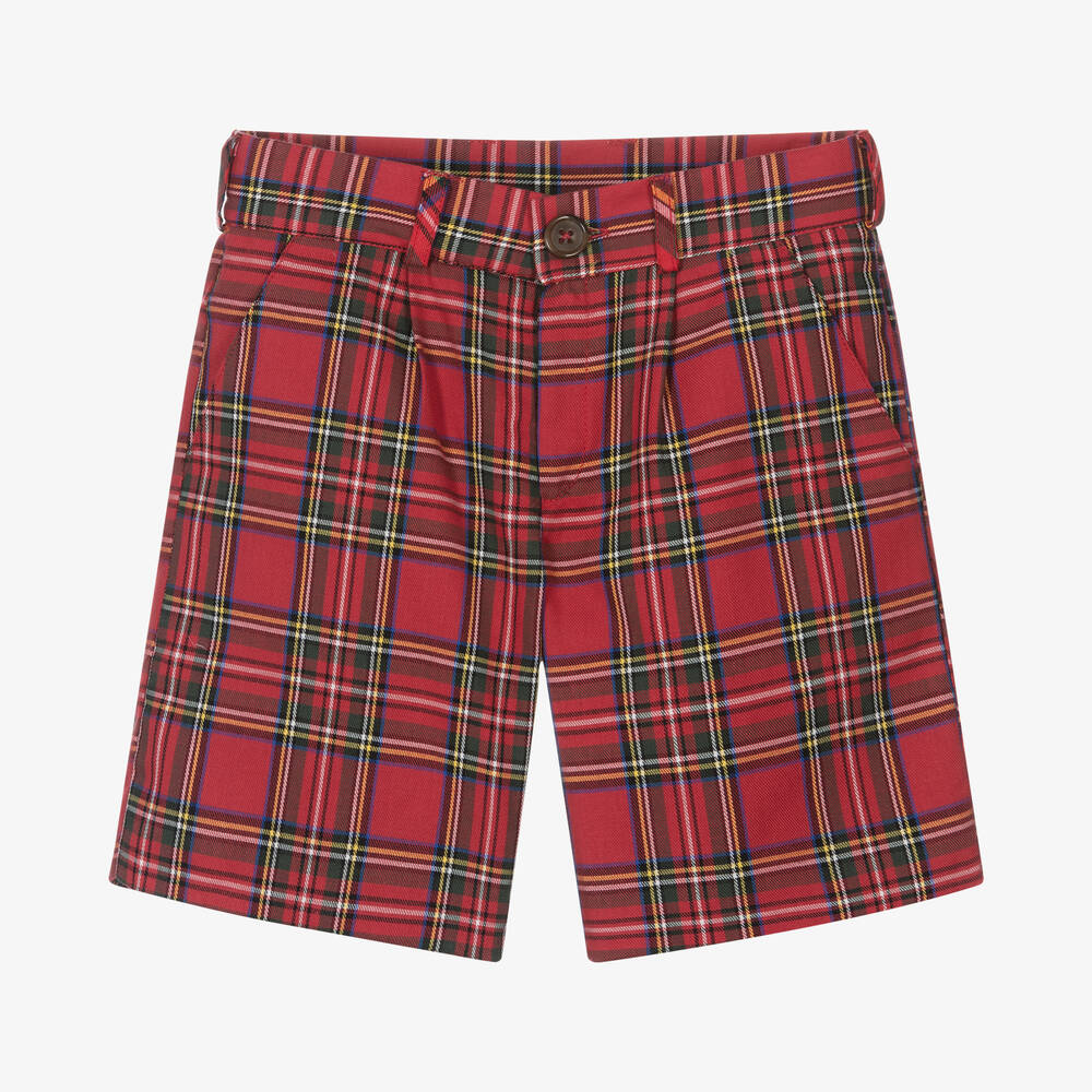 Patachou Boys Red Tartan Cotton Shorts Childrensalon Outlet