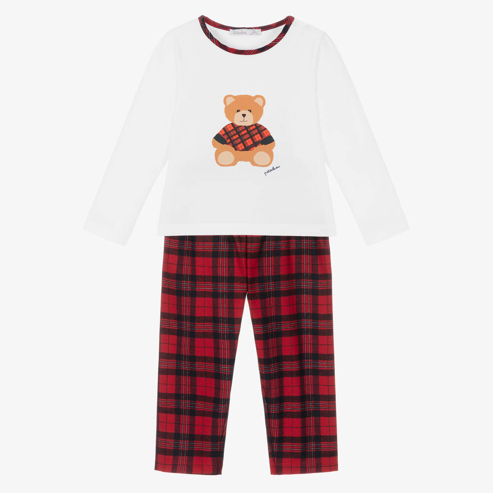 Patachou - Boys Red Tartan Teddy Pyjamas | Childrensalon