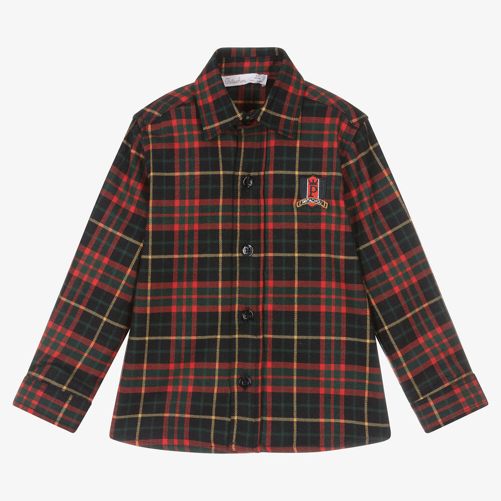 Patachou - Boys Red Viscose Tartan Shirt | Childrensalon