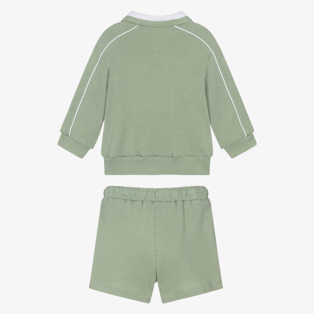 Patachou-Boys Sage Green Piqué Quarter-Zip Top & Shorts Set | Childrensalon Outlet