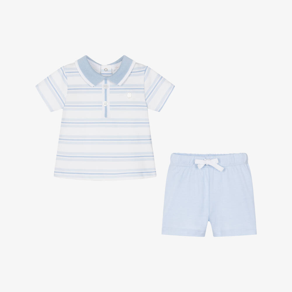 Patachou-Boys' Soft Blue Stripe Shorts Ensemble | Childrensalon Outlet