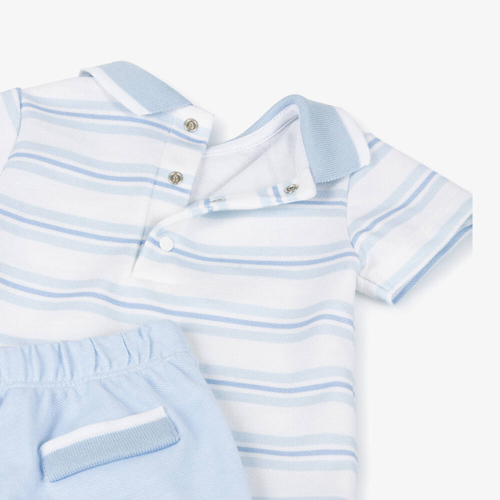 Patachou-Boys' Soft Blue Stripe Shorts Ensemble | Childrensalon Outlet