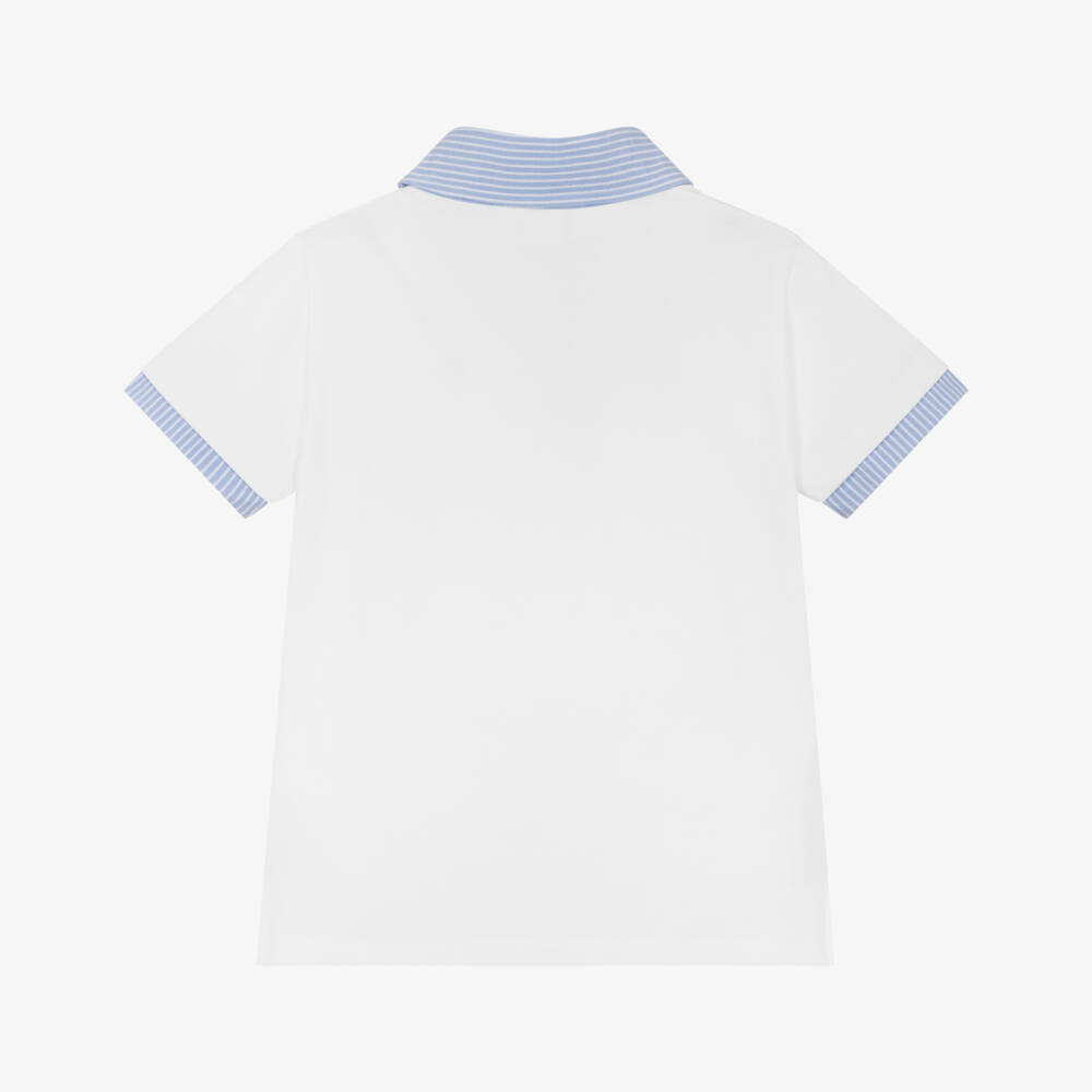 Patachou-Boys Soft White Polo with Blue Trim | Childrensalon Outlet