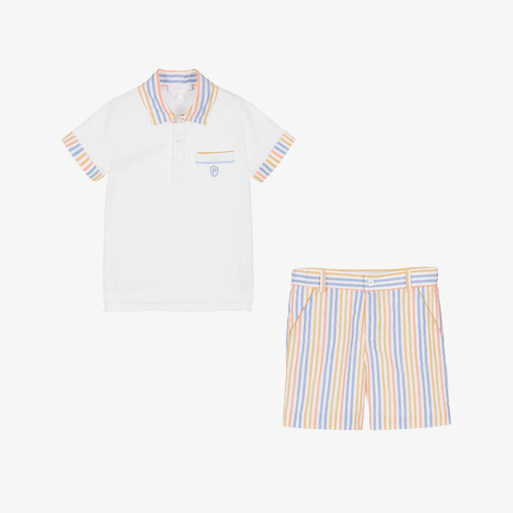 Patachou-طقم قطني مخطط أبيض للأولاد | Childrensalon Outlet