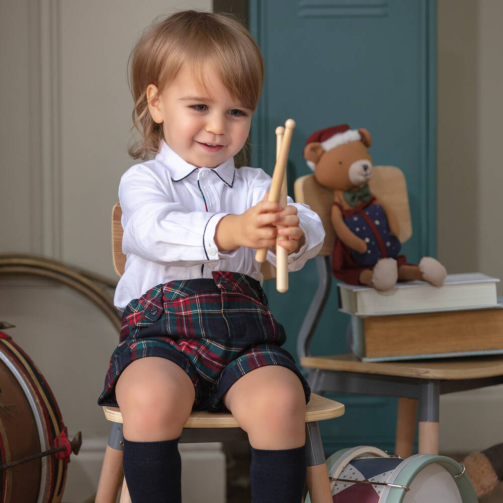 باتاشو-شورت فلانيل تارتان لون كحلي وأحمر للأولاد | Childrensalon Outlet